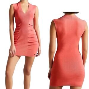 Ted Baker London Coral Bodycon V-Neck Sleeveless Stretch Mini Dress US 14/L NWT